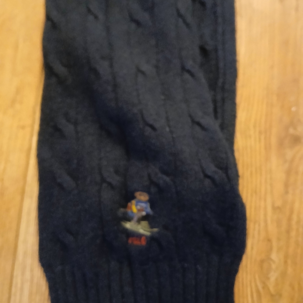 Ralph Lauren Navy Cable Knit Polo Bear Scarf